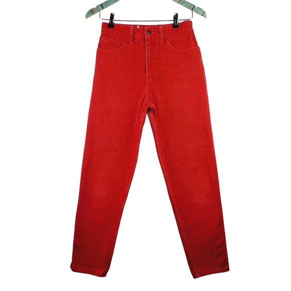 Vtg 90's Georges Marciano X Guess High Waisted Red Zipper Ankle Tapered Jeans 29 - Picture 2 of 11
